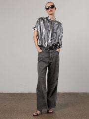 Religion Silver Oversized Blouse in Dip Dye With Tie Neck - Image 2 of 8