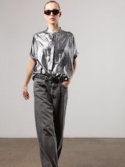 Religion Silver Oversized Blouse in Dip Dye With Tie Neck - Image 5 of 8