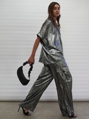 Religion Silver Oversized Blouse in Dip Dye With Tie Neck - Image 7 of 8
