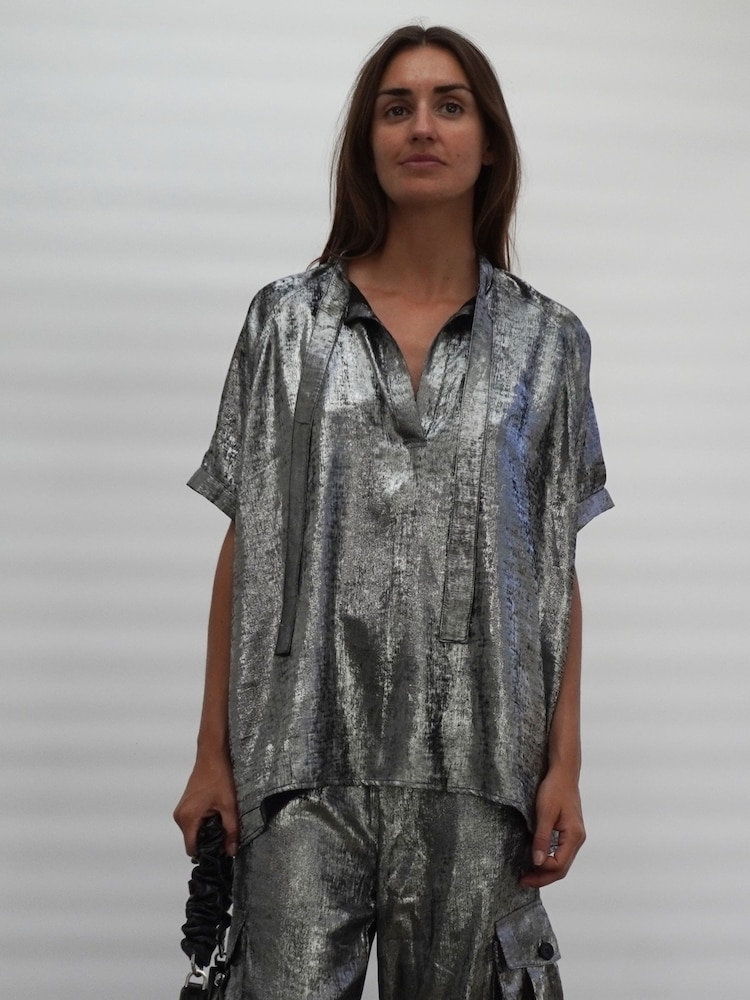 Religion Silver Oversized Blouse in Dip Dye With Tie Neck - Image 8 of 8