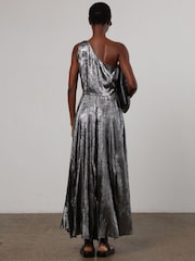Religion Silver One Shoulder Maxi Dress In Silver Foil Textured Fabric - Image 2 of 9