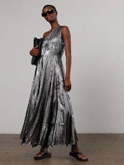 Religion Silver One Shoulder Maxi Dress In Silver Foil Textured Fabric - Image 3 of 9