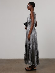 Religion Silver One Shoulder Maxi Dress In Silver Foil Textured Fabric - Image 5 of 9