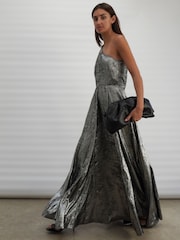 Religion Silver One Shoulder Maxi Dress In Silver Foil Textured Fabric - Image 6 of 9