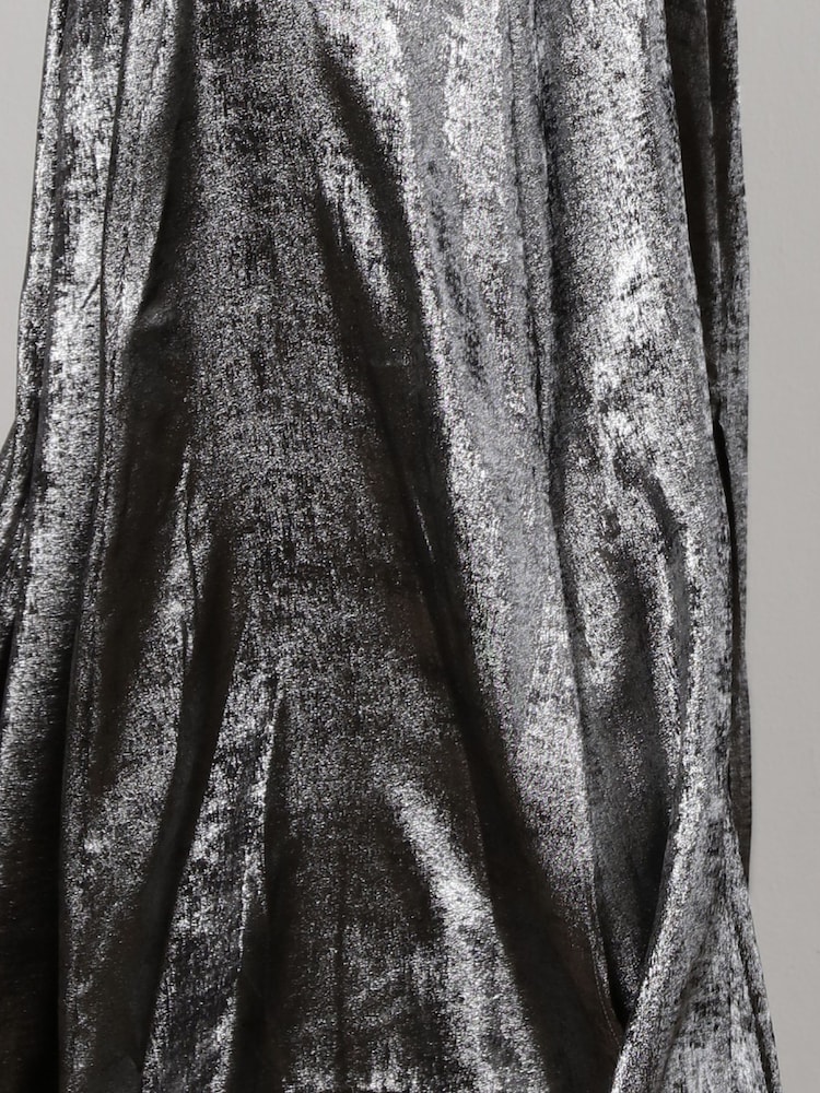 Religion Silver One Shoulder Maxi Dress In Silver Foil Textured Fabric - Image 9 of 9
