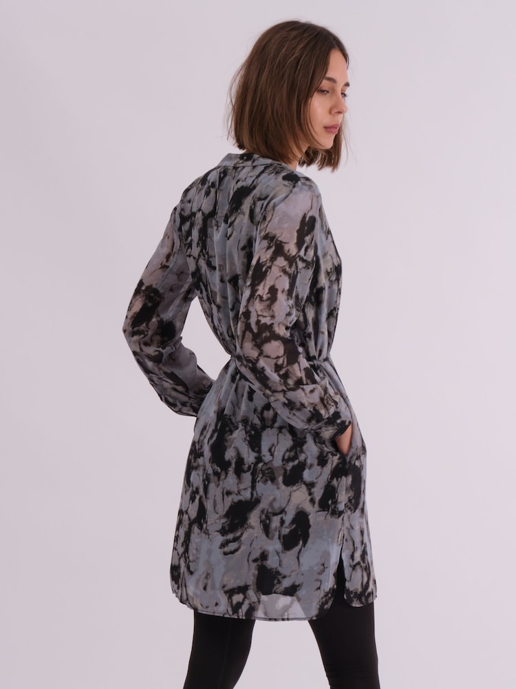 Religion Grey Long Line Tunic Shirt Dress In Hand-Painted Prints - Image 6 of 7