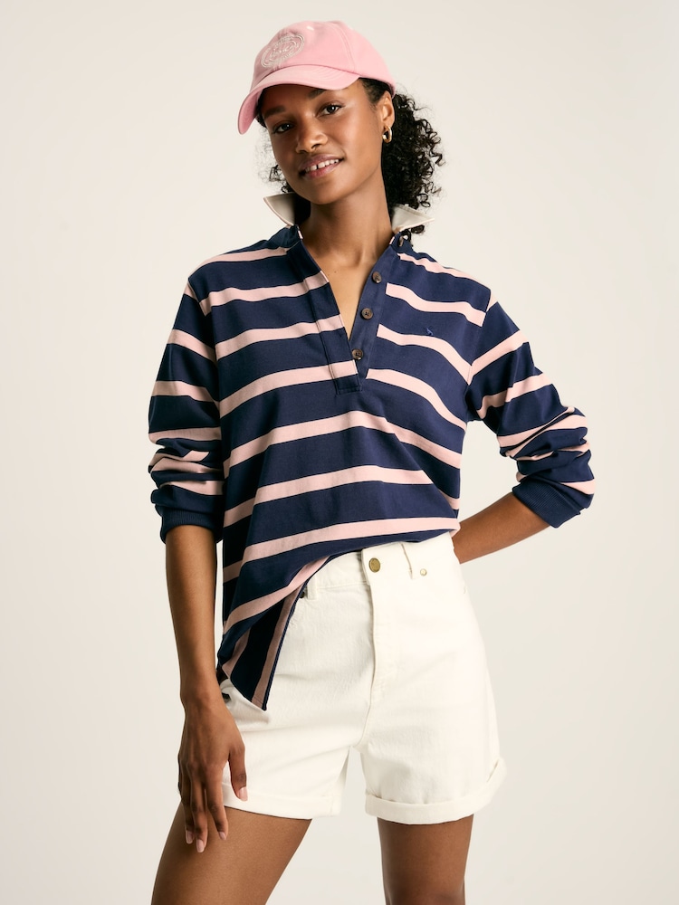 Joules Sammie Navy Blue Striped Heavyweight Cotton Rugby Shirt - Image 1 of 13 Joules Sammie Navy Blue Striped Heavyweight Cotton Rugby Shirt - Image 1 of 13
