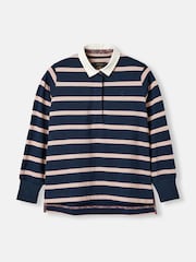 Joules Sammie Navy Blue Striped Heavyweight Cotton Rugby Shirt - Image 6 of 13