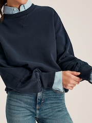 Joules Amina Navy Blue Crew Neck Sweat Top - Image 3 of 5