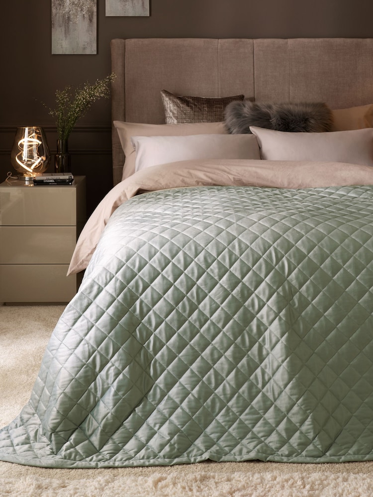 Sage Green Hamilton Velvet Quilted Bedspread - Image 1 of 3