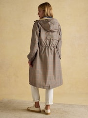 Joules Holkham Brown Check Waterproof Packable Raincoat With Hood - Image 2 of 7