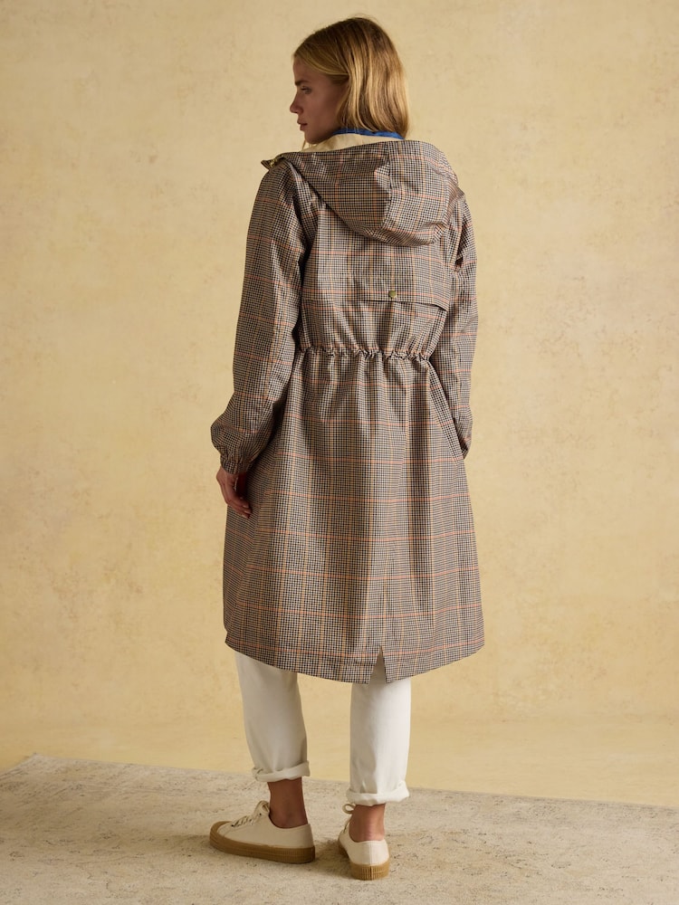 Joules Holkham Brown Check Waterproof Packable Raincoat With Hood - Image 2 of 7