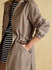 Joules Holkham Brown Check Waterproof Packable Raincoat With Hood - Image 4 of 7