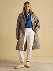 Joules Holkham Brown Check Waterproof Packable Raincoat With Hood - Image 5 of 7