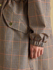 Joules Holkham Brown Check Waterproof Packable Raincoat With Hood - Image 6 of 7