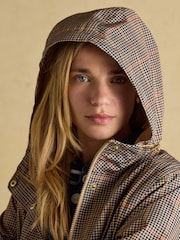 Joules Holkham Brown Check Waterproof Packable Raincoat With Hood - Image 7 of 7