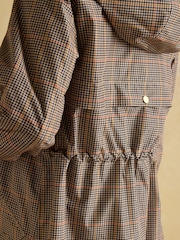 Joules Holkham Brown Check Waterproof Packable Raincoat With Hood - Image 8 of 11