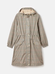 Joules Holkham Brown Check Waterproof Packable Raincoat With Hood - Image 9 of 11