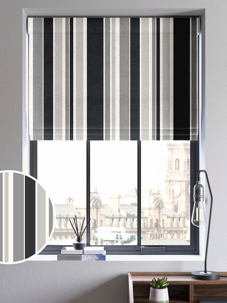 Black Huddson Made To Measure Roman 100% Cotton Blind - Image 1 of 6