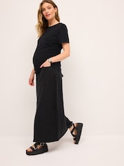 Black 100% Cotton Maternity Ruched Side T-Shirt - Image 2 of 8