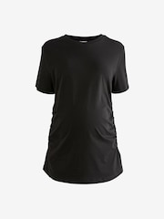 Black 100% Cotton Maternity Ruched Side T-Shirt - Image 6 of 8