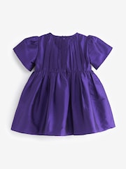Purple Pleat Detail Short Sleeve Taffeta Dress (3mths-10yrs) - Image 7 of 8