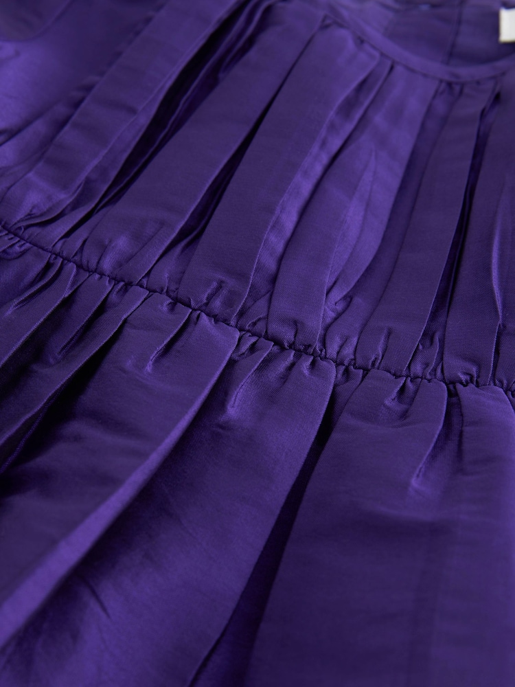 Purple Pleat Detail Short Sleeve Taffeta Dress (3mths-10yrs) - Image 8 of 8