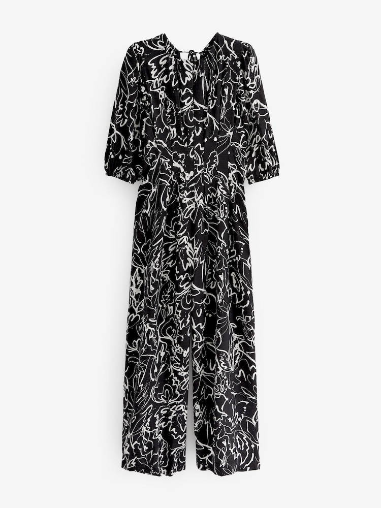 Black/Ecru Cream Abstract Print Jumpsuit - Image 4 of 4