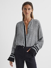 Reiss Navy Ivy Bead Print Blouse - Image 1 of 5