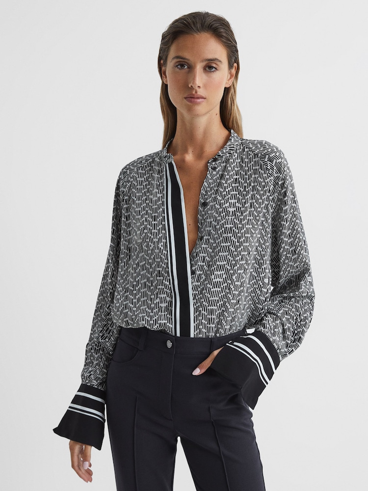 Reiss Navy Ivy Bead Print Blouse - Image 1 of 5
