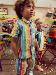 Little Bird by Jools Oliver Multi Rainbow Stripe Short and Shirt Set - Image 1 of 12