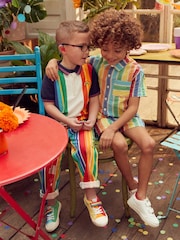 Little Bird by Jools Oliver Multi Rainbow Stripe Short and Shirt Set - Image 3 of 12