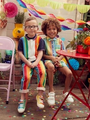 Little Bird by Jools Oliver Multi Rainbow Stripe Short and Shirt Set - Image 4 of 12