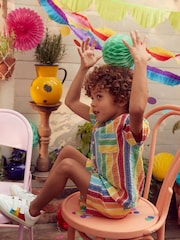 Little Bird by Jools Oliver Multi Rainbow Stripe Short and Shirt Set - Image 5 of 12
