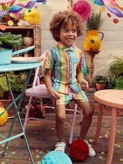 Little Bird by Jools Oliver Multi Rainbow Stripe Short and Shirt Set - Image 7 of 12