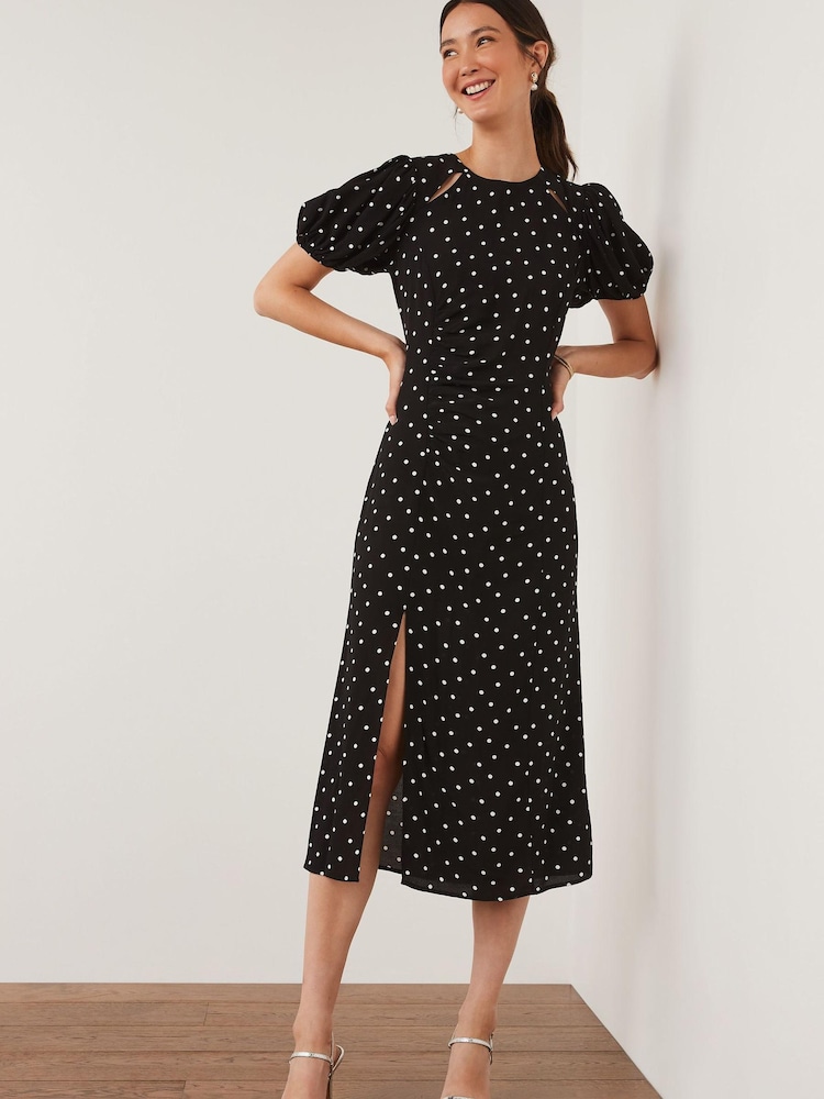 Black/White Spot Split Dress - Image 1 of 5 Black/White Spot Split Dress - Image 1 of 5