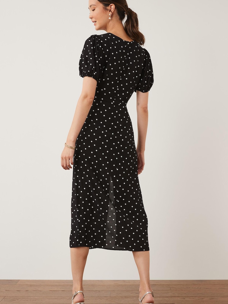 Black/White Spot Split Dress - Image 2 of 5 Black/White Spot Split Dress - Image 2 of 5