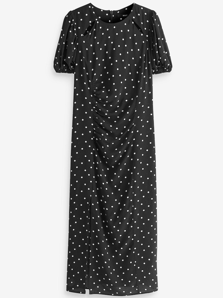 Black/White Spot Split Dress - Image 5 of 5 Black/White Spot Split Dress - Image 5 of 5