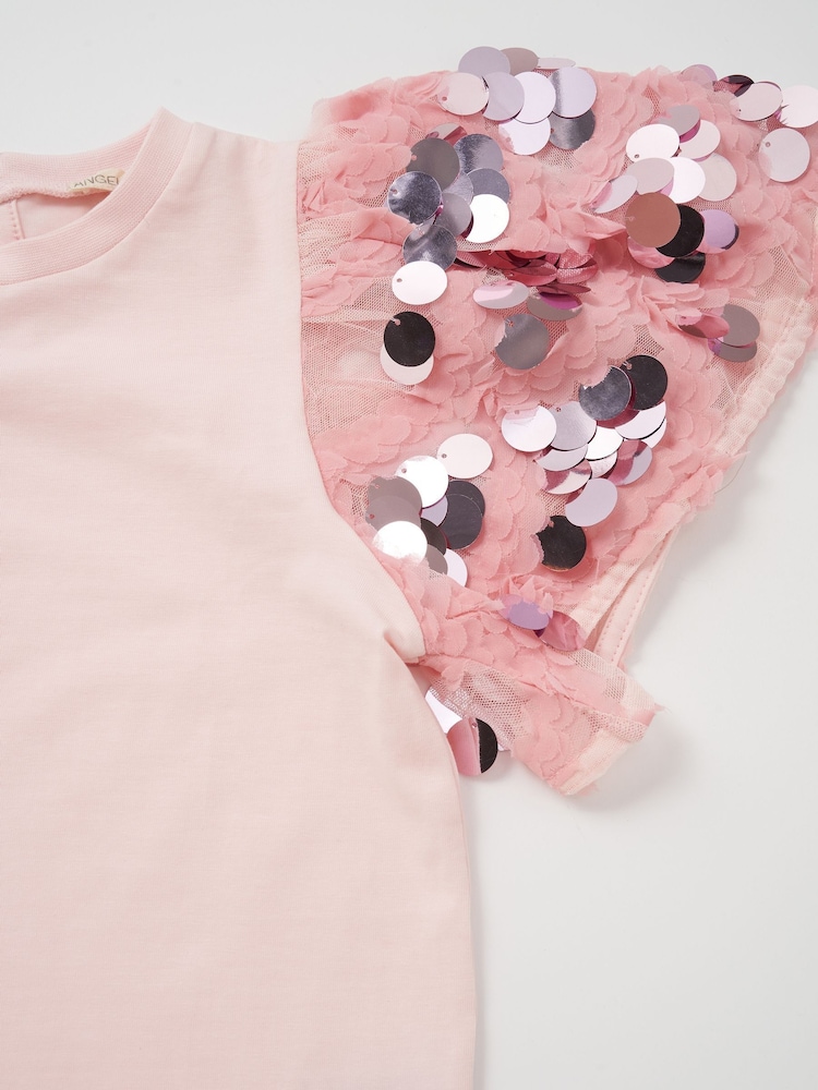 Angel & Rocket Pink Freya Sequin Sleeve T-Shirt - Image 4 of 4