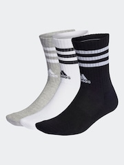 adidas Grey 3-Stripe Crew Length Socks 3 Pack - Image 1 of 4