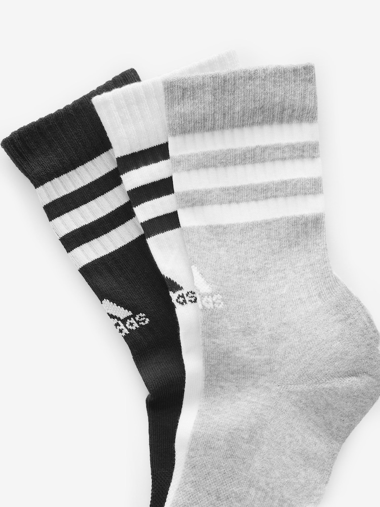 adidas Grey 3-Stripe Crew Length Socks 3 Pack - Image 2 of 4