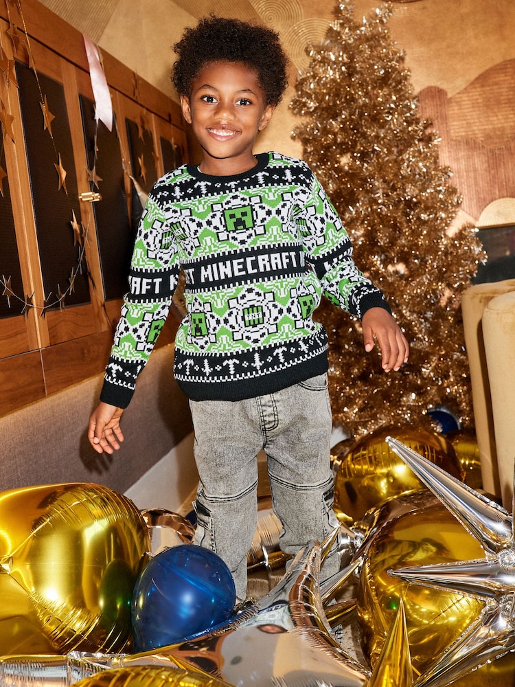 Angel & Rocket Green Fairisle Minecraft Christmas Jumper - Image 1 of 5
