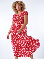 Roman Red Curve Floral Shir Bardot Dress - Image 3 of 5