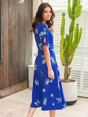 Pour Moi Blue Bella Fuller Bust Slinky Stretch Tie Sleeve Midi Dress - Image 3 of 5
