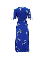 Pour Moi Blue Bella Fuller Bust Slinky Stretch Tie Sleeve Midi Dress - Image 5 of 5