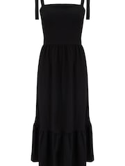 Pour Moi Black Laura Jersey Tie Strap Tiered Midi Dress - Image 4 of 5