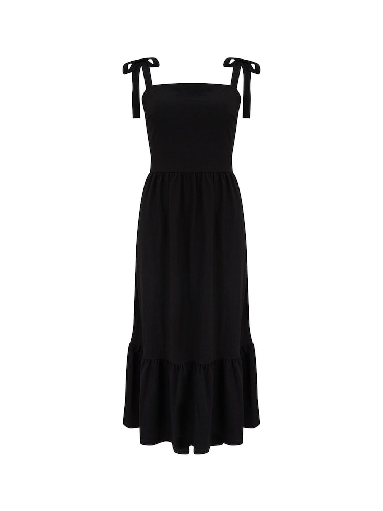 black midi straight dress Vintage Straight Midi Dress With Layered Bodice Black S