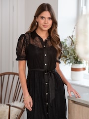 Pour Moi Black Clara Lace Shirt Mini Dress - Image 3 of 5
