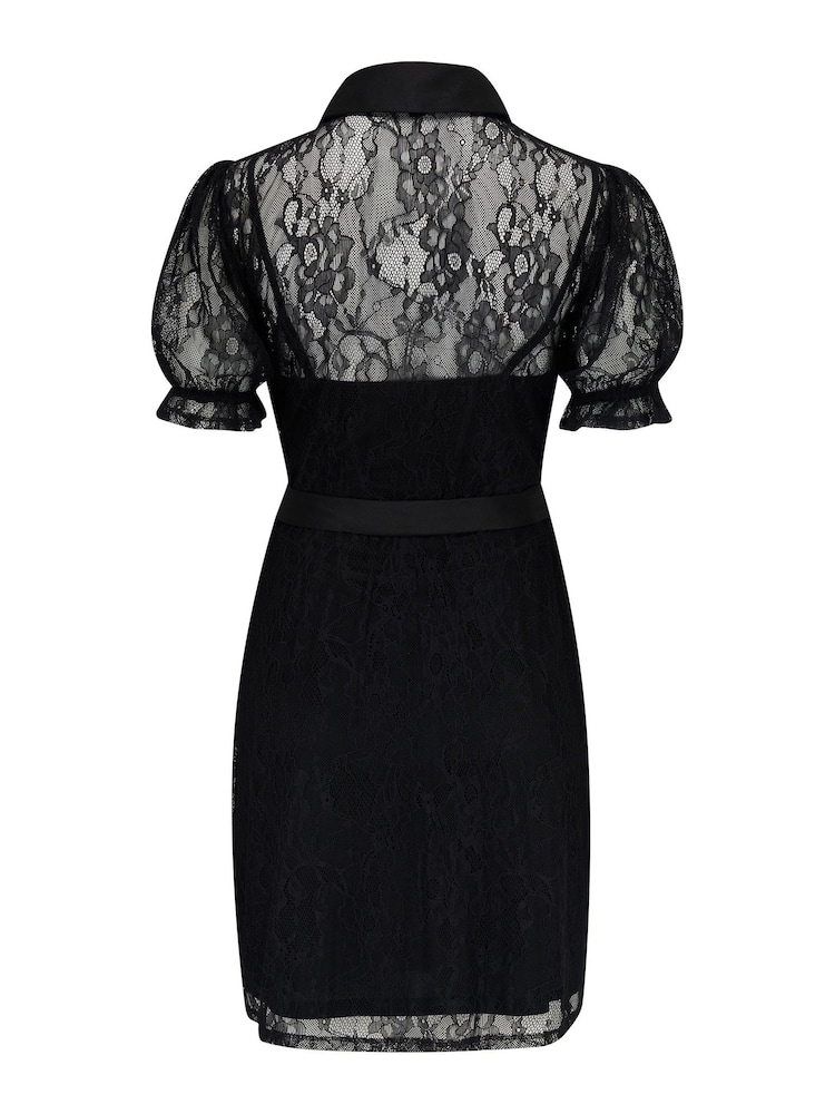 Pour Moi Black Clara Lace Shirt Mini Dress - Image 5 of 5