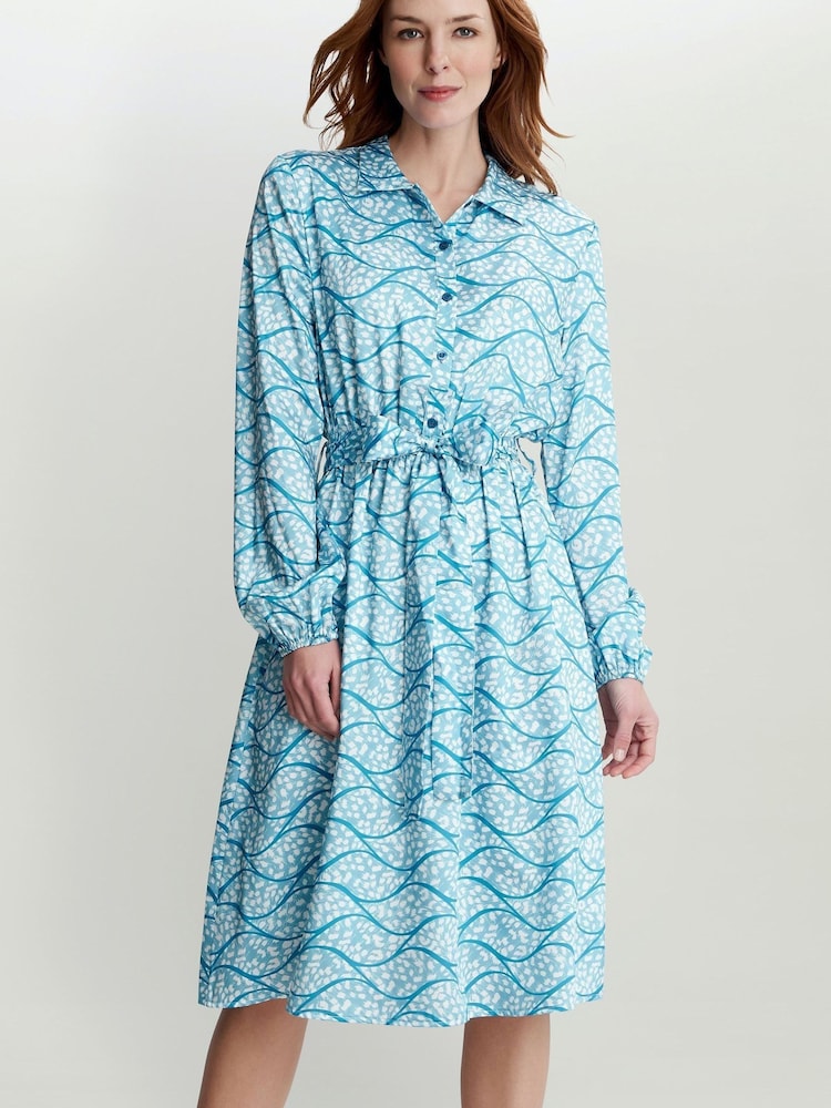 Gina Bacconi Blue Rotem Twill Georgette Long Sleeve Shirt Dress - Image 1 of 5